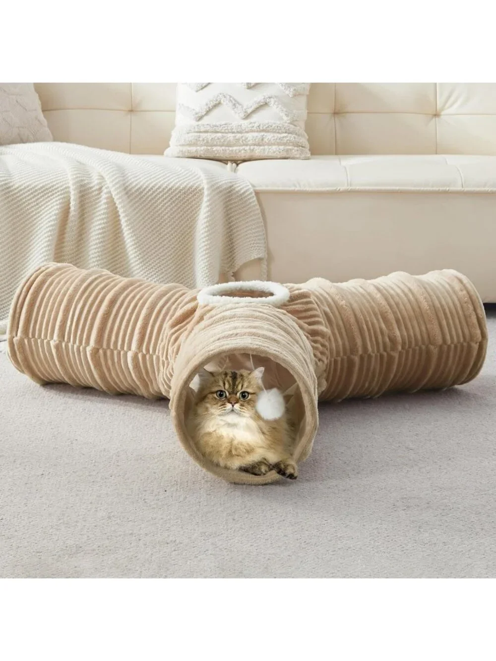 3-Way Collapsible Cat Tunnel with Fun Ball & Holes | Indoor Pet Play Tube for